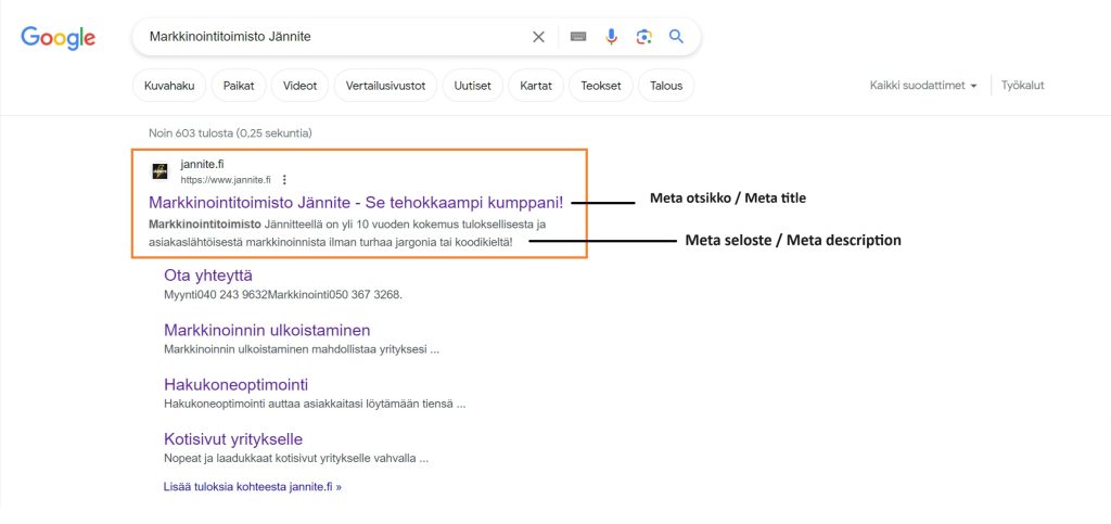 Metatiedot Googlessa