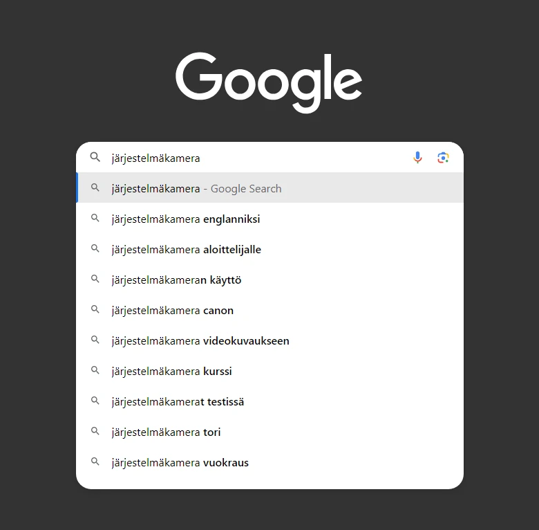 googlen hakutulokset hakusanatutkimuksen tukena