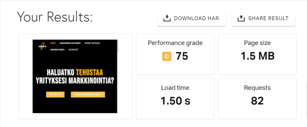 Pingdom testi kotisivujen nopeudesta